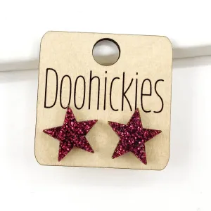 Star Stud Earrings - Maroon Glitter Doohickie