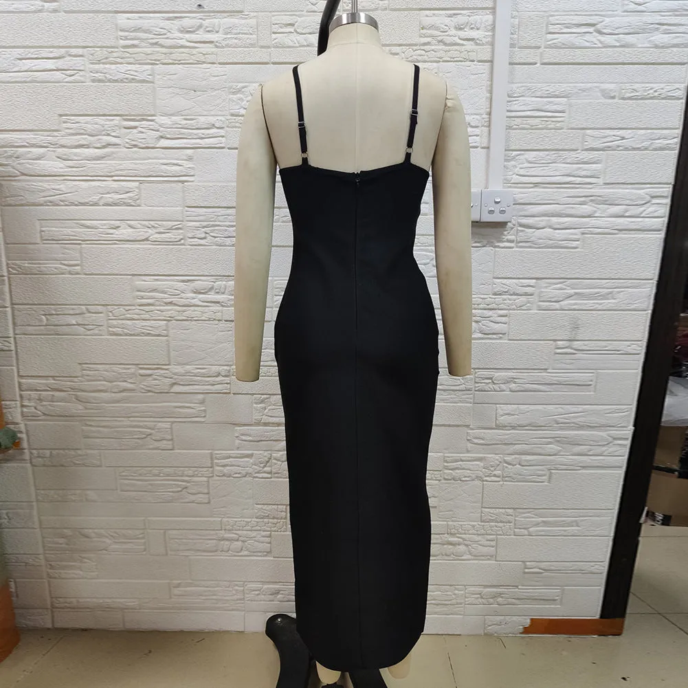 Strappy Sleeveless Rhinestone Midi Bandage Dress PH0503
