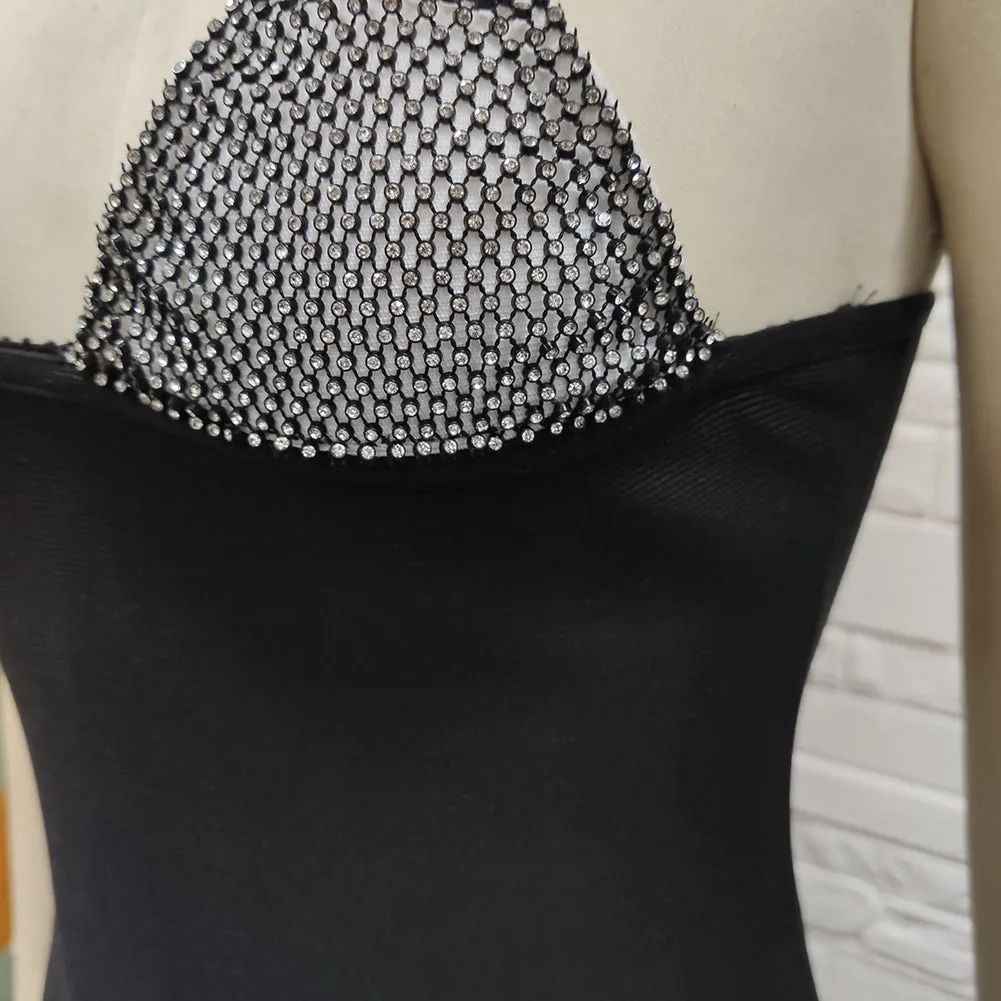 Strappy Sleeveless Rhinestone Midi Bandage Dress PH0503