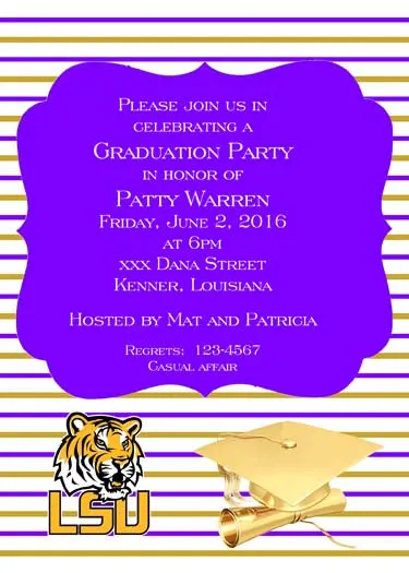 STRIPES, AND SCHOOL LOGO OR MASCOT CUSTOM INVITATION
