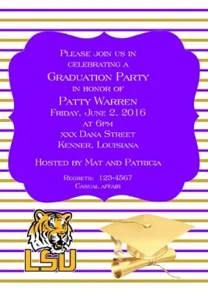 STRIPES, AND SCHOOL LOGO OR MASCOT CUSTOM INVITATION