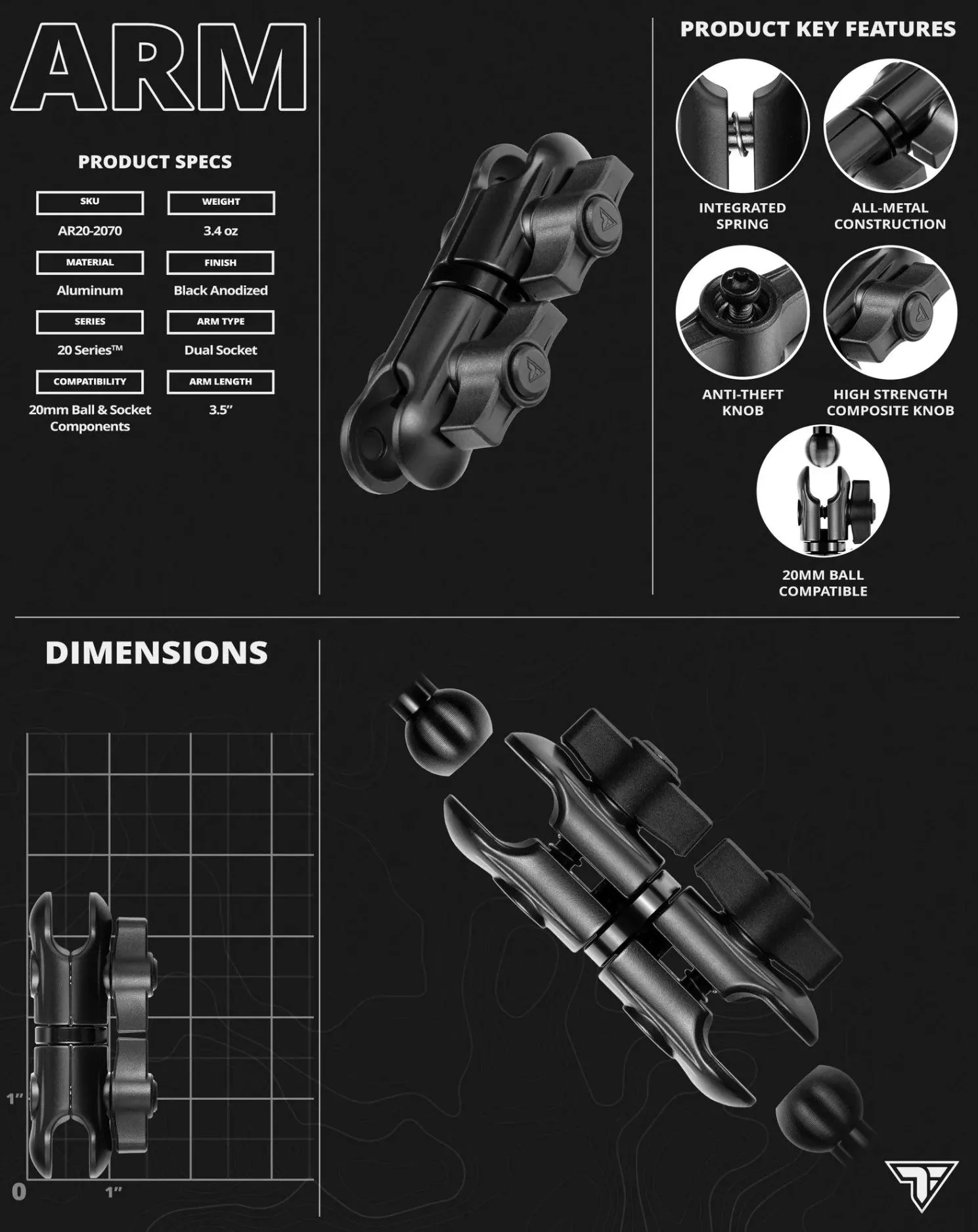 TackForm Drink Holder Series - BMW M10 Handlebar Bolt Mount - Long Reach (R1200, R1250, K1600 and Similar)