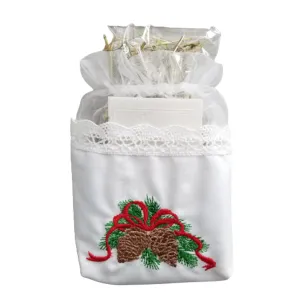 Traditional Polish Lace Pouch Holder with Christmas Wafer & Hay Set, Cone Embroidery