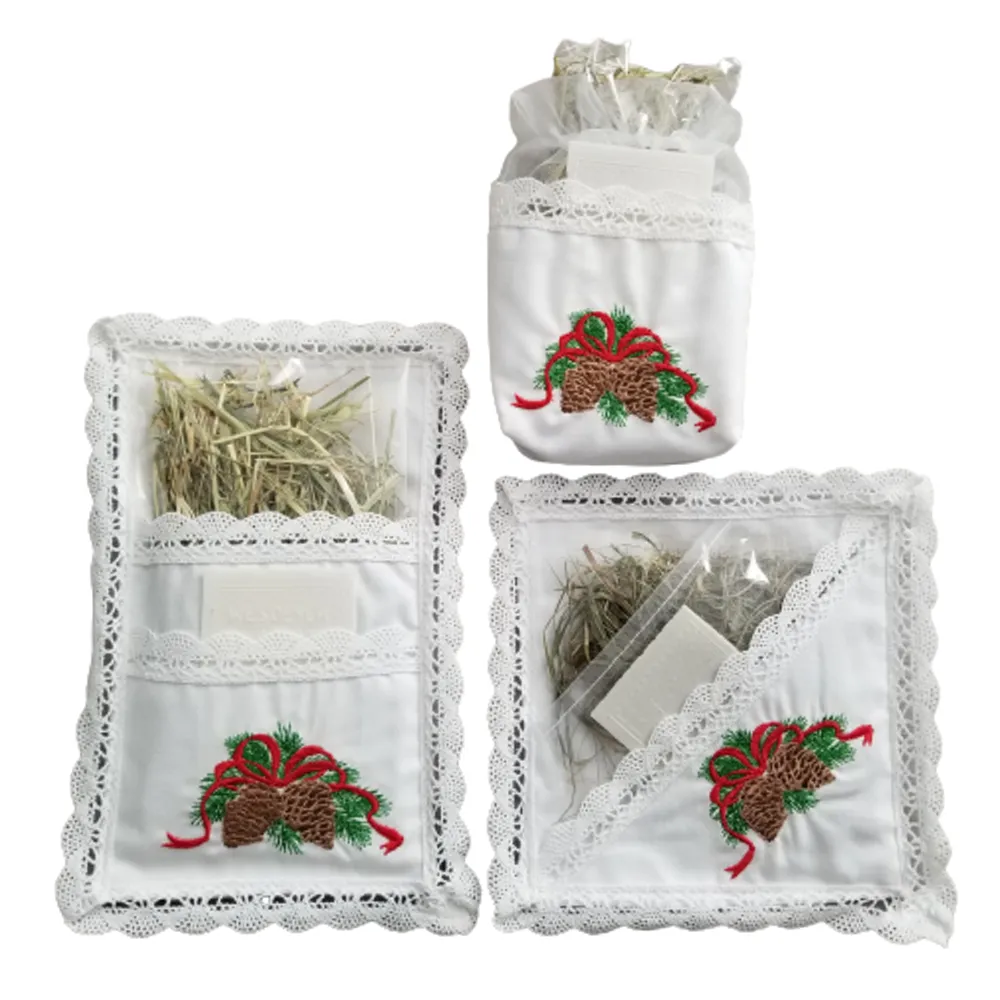 Traditional Polish Lace Pouch Holder with Christmas Wafer & Hay Set, Cone Embroidery