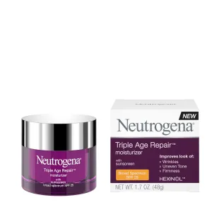 Triple Age Repair Anti-Aging Daily Facial Moisturizer with SPF 25 Sunscreen & Vitamin C, Firming Anti-Wrinkle Face & Neck Cream for Dark Spots, Glycerin & Shea Butter, 1.7 Oz