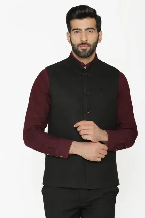 Tweed Wool Black Modi Nehru Jacket