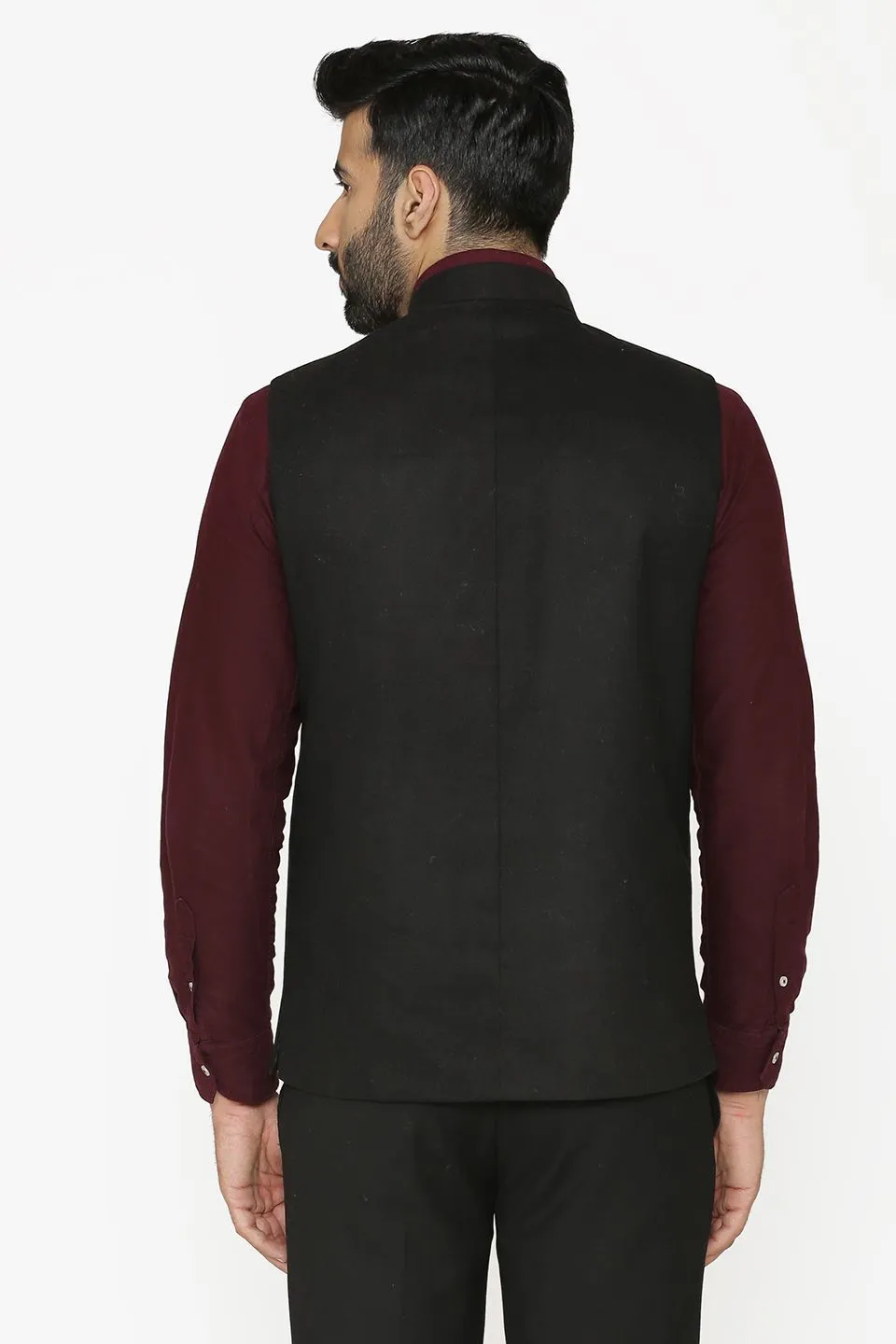 Tweed Wool Black Modi Nehru Jacket