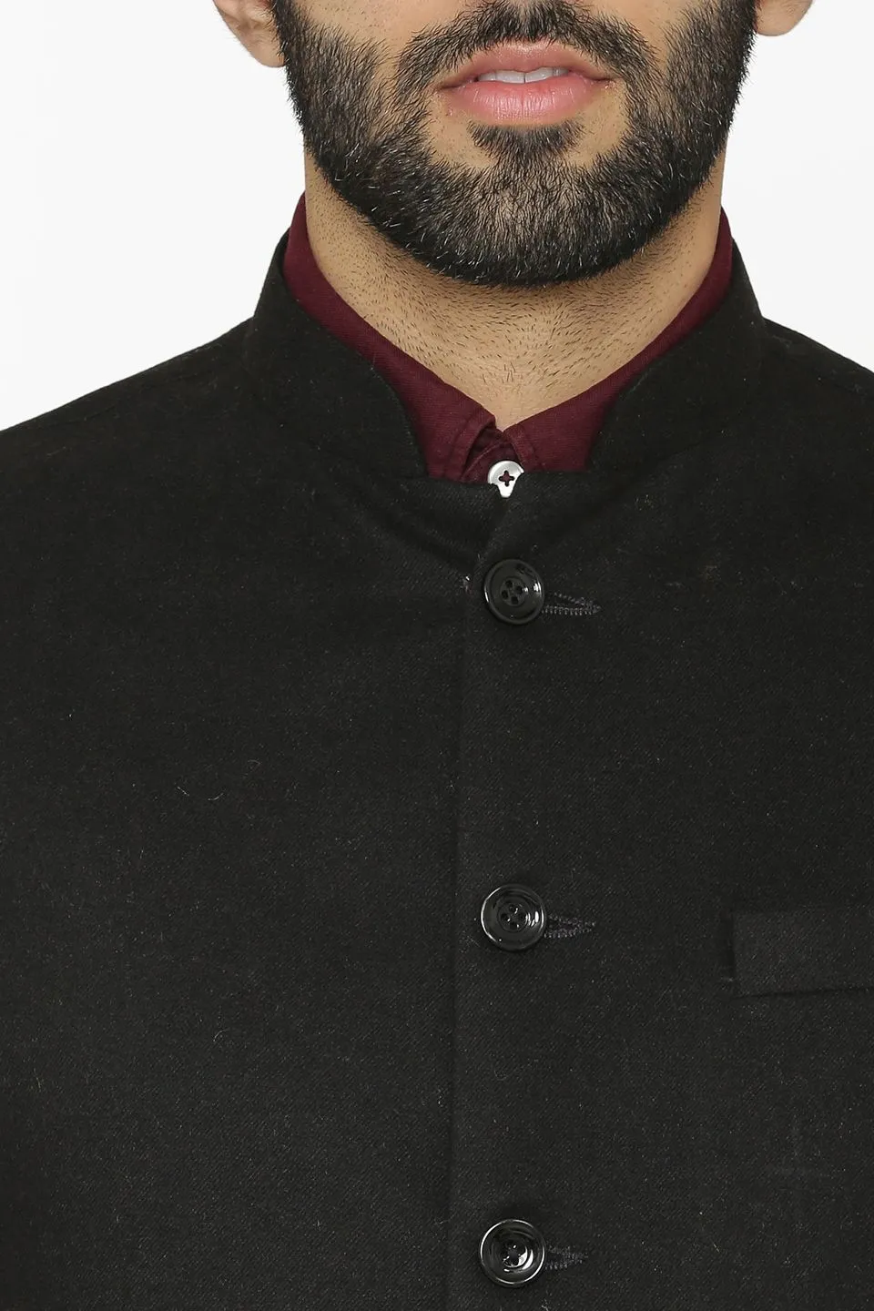 Tweed Wool Black Modi Nehru Jacket