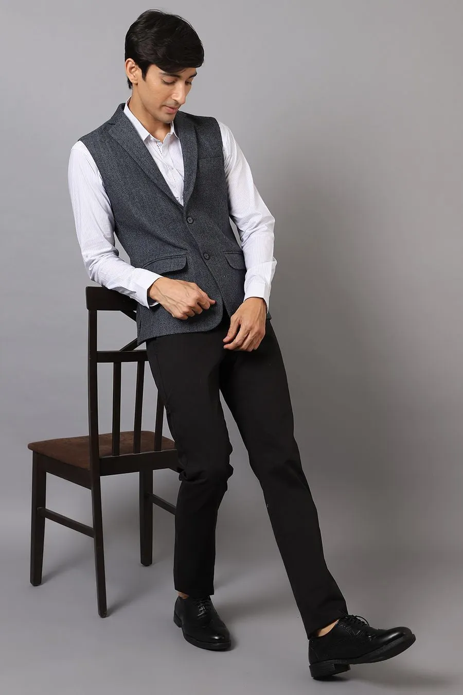 Tweed Wool Blend Blue Modi Nehru Jacket