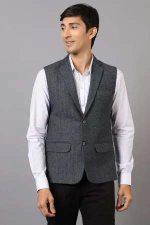 Tweed Wool Blend Blue Modi Nehru Jacket