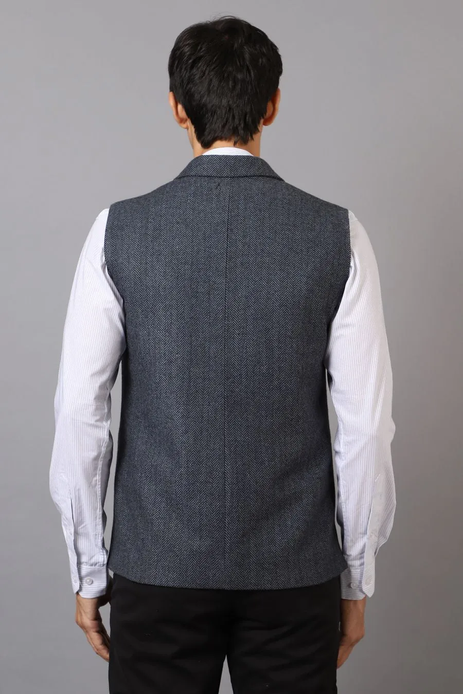 Tweed Wool Blend Blue Modi Nehru Jacket