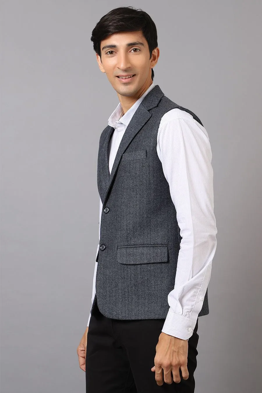 Tweed Wool Blend Blue Modi Nehru Jacket