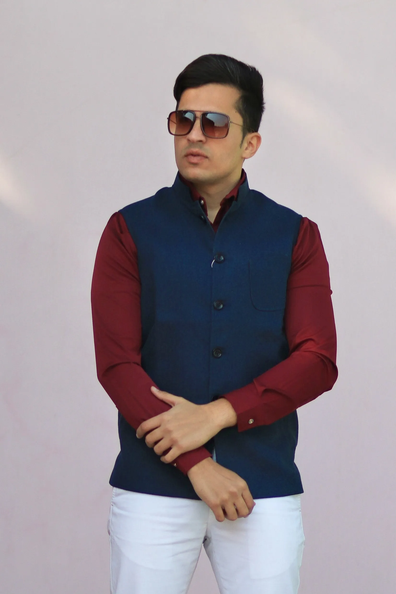 Tweed Wool Blue Modi Nehru Jacket