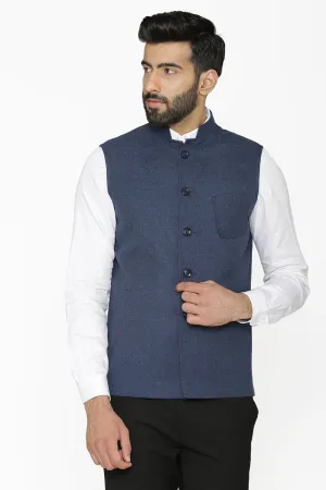 Tweed Wool Blue Modi Nehru Jacket