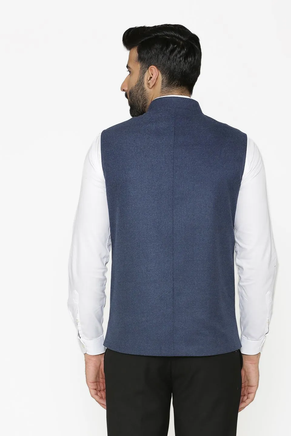 Tweed Wool Blue Modi Nehru Jacket