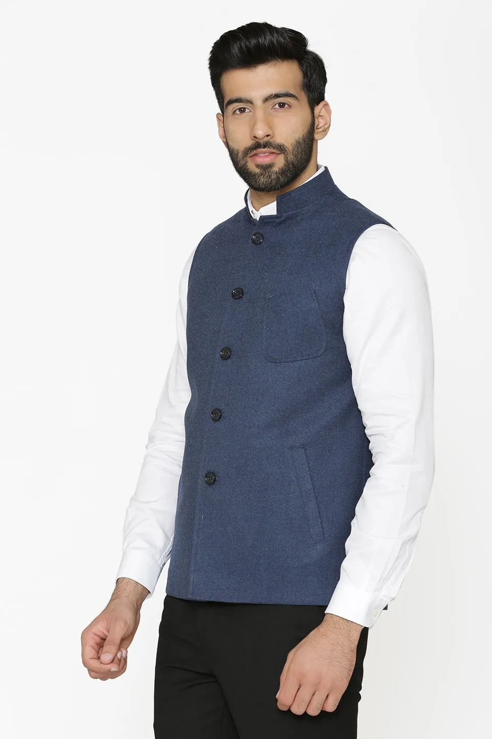Tweed Wool Blue Modi Nehru Jacket