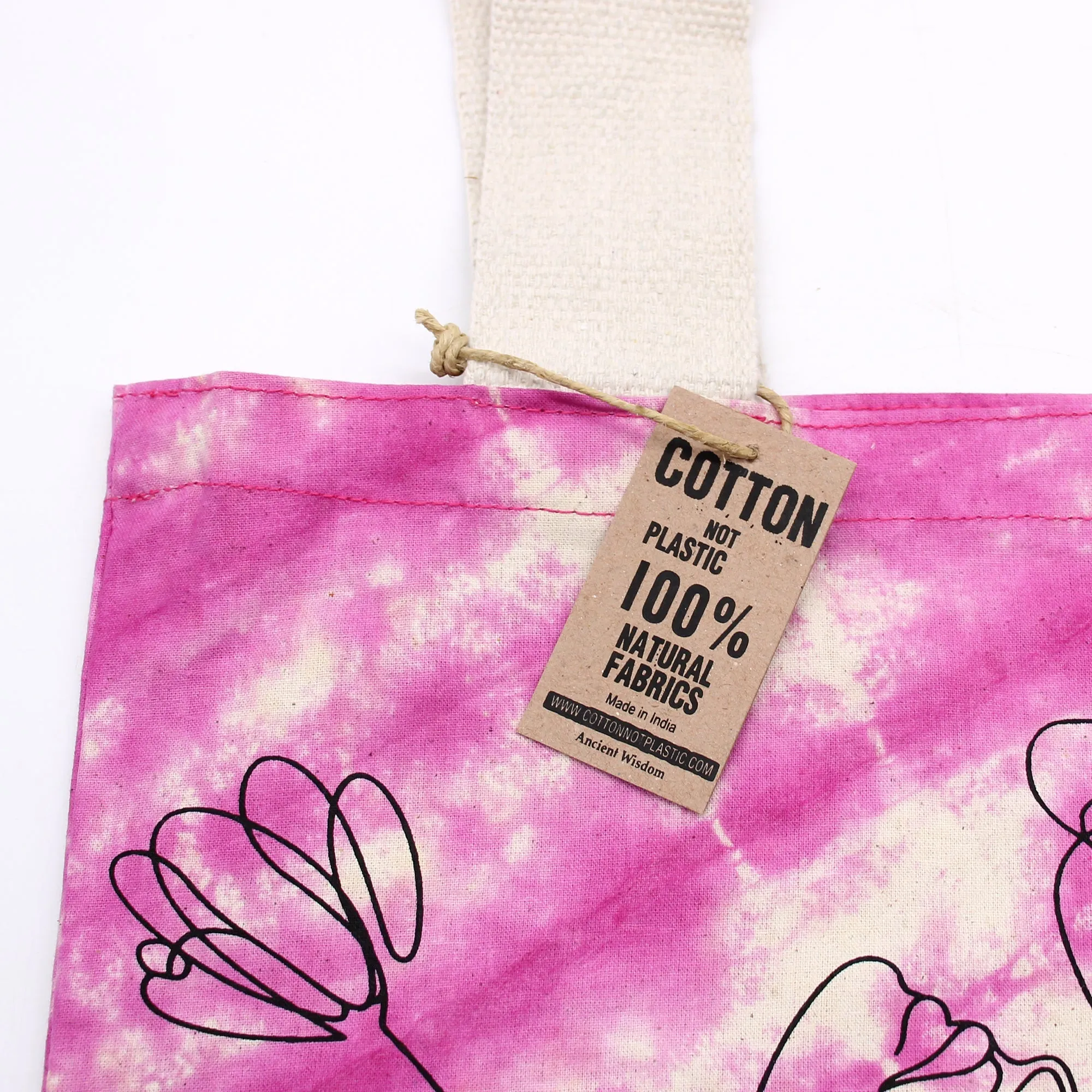 Tye-Dye Cotton Bag (6oz) - 38x42x12cm -  Namaste Hands - Yellow - Natural Handle