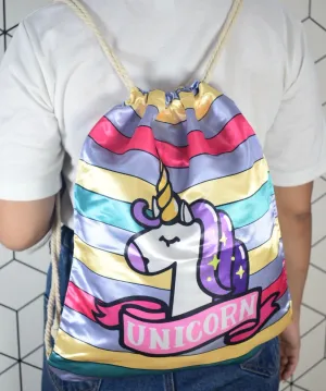 Unicorn Satin Drawstring Backpack