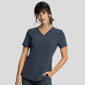 V-Neck Top With Badge Loop | Pewter