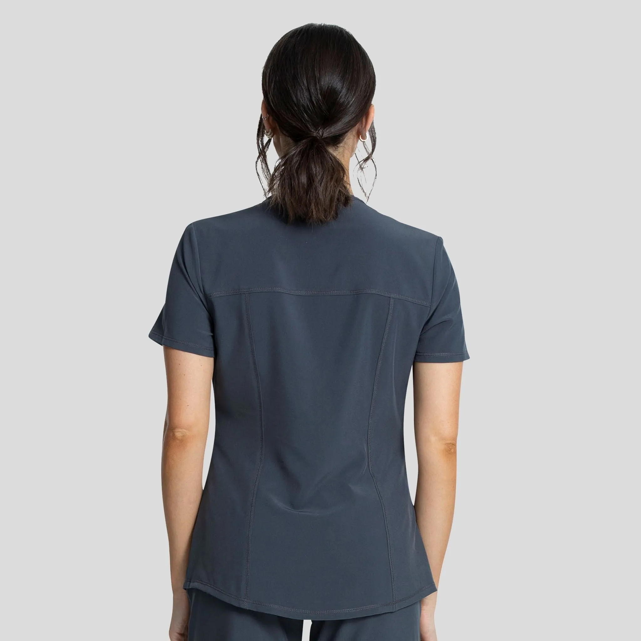 V-Neck Top With Badge Loop | Pewter