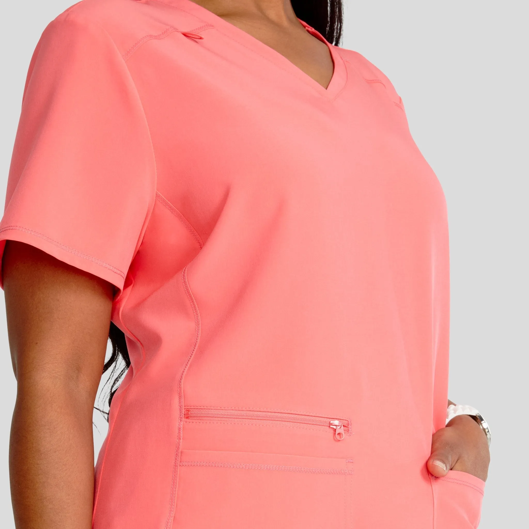 V-Neck Top With Badge Loop | Soft Pomegranate