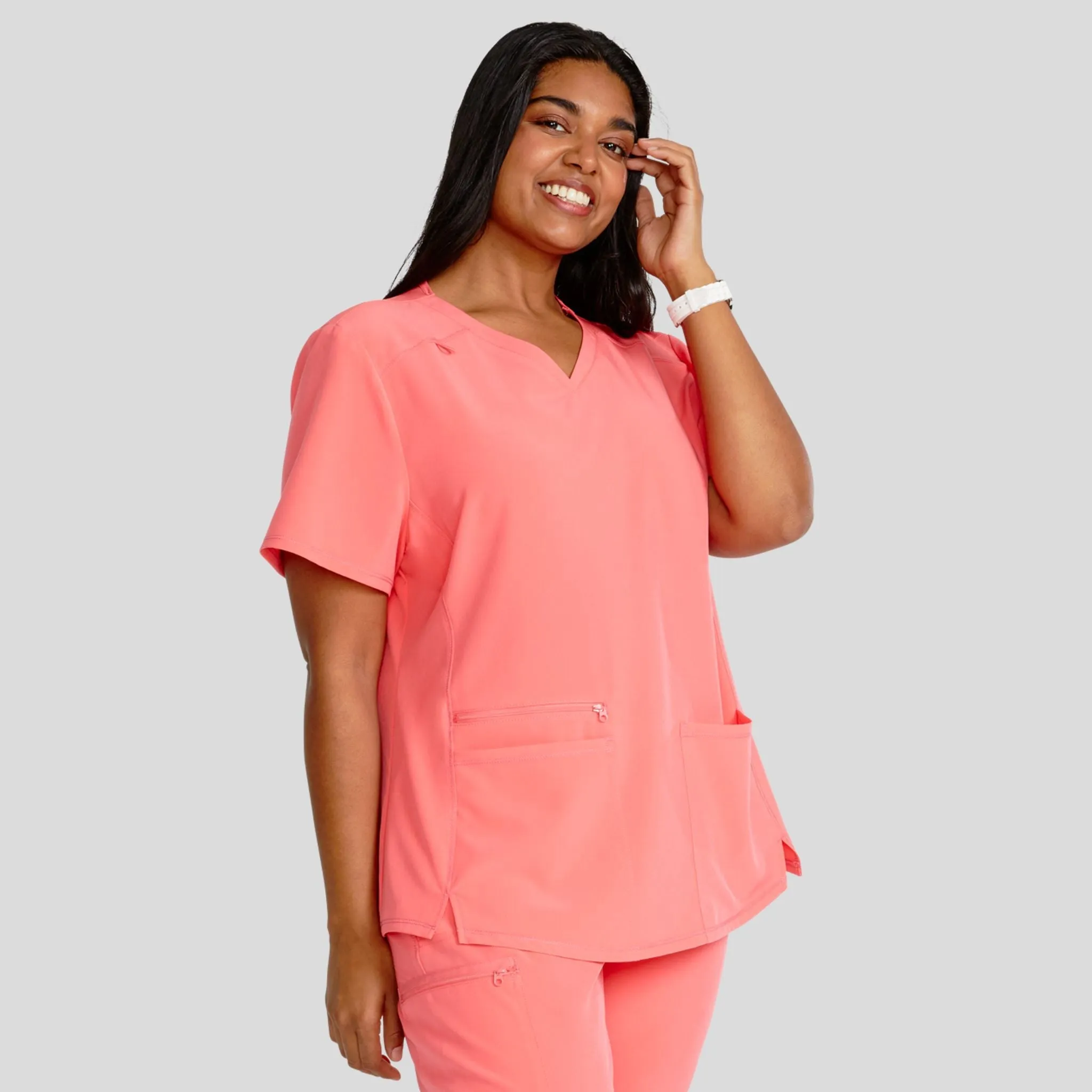 V-Neck Top With Badge Loop | Soft Pomegranate