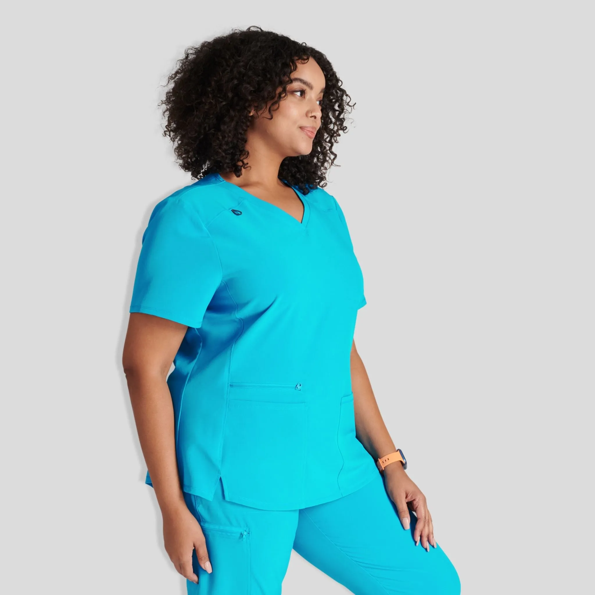 V-Neck Top With Badge Loop | Teal