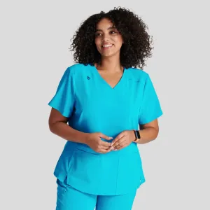 V-Neck Top With Badge Loop | Teal