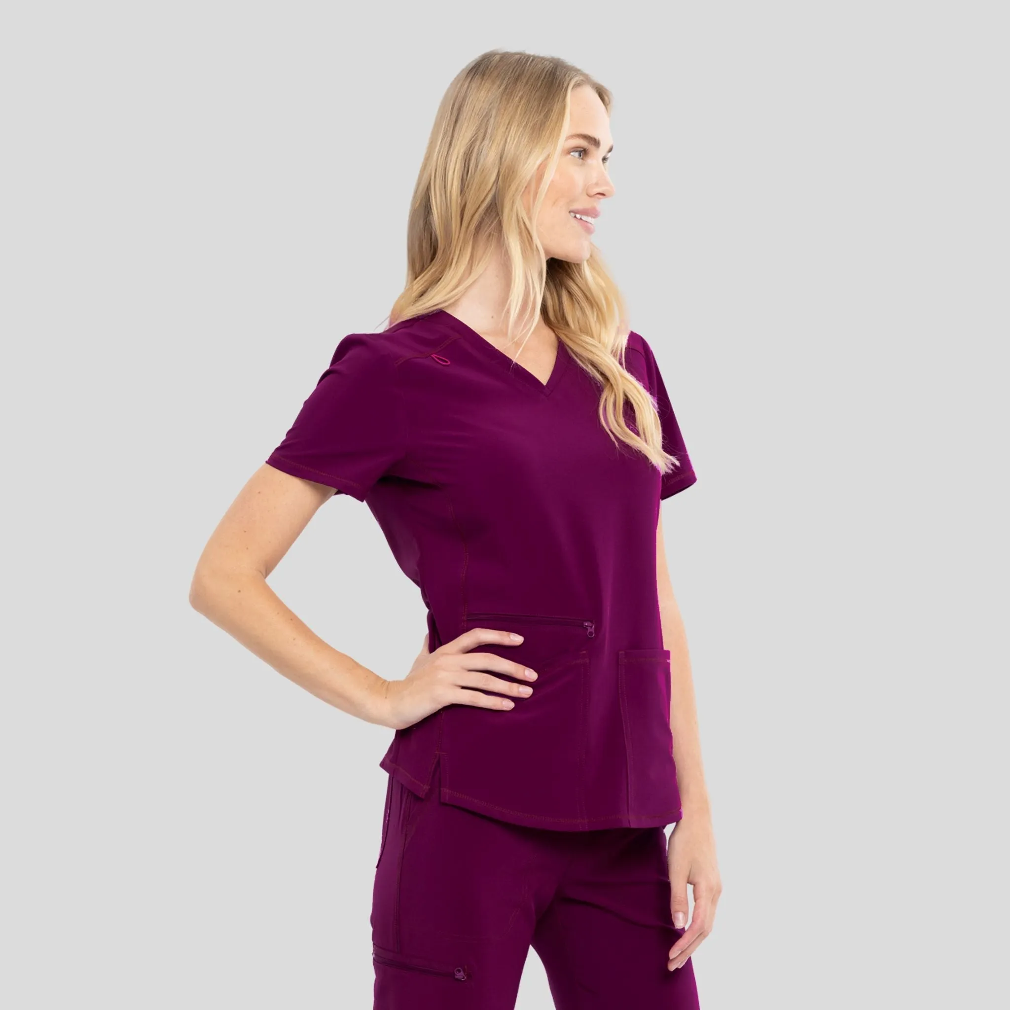 V-Neck Top With Badge Loop | Wine