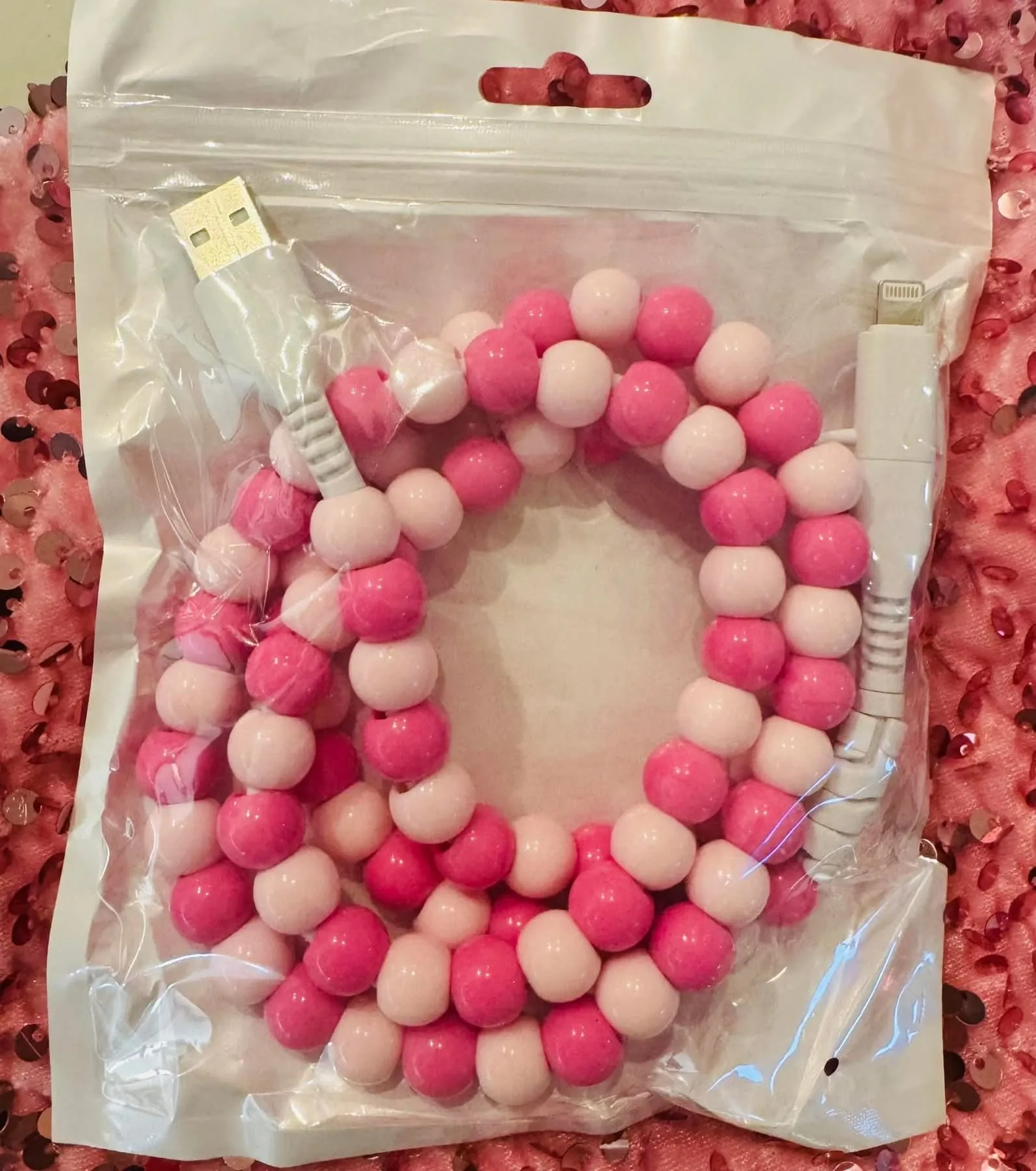 Valentine Pink   Light Pink Beaded Cell Phone Charger