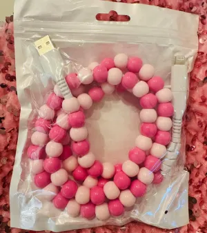 Valentine Pink   Light Pink Beaded Cell Phone Charger