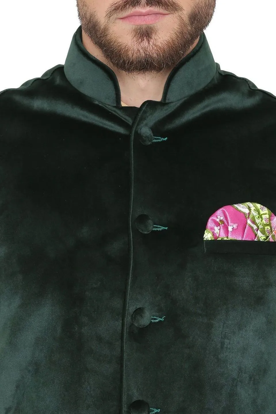 Velvet Dust Free Green Modi Nehru Jacket