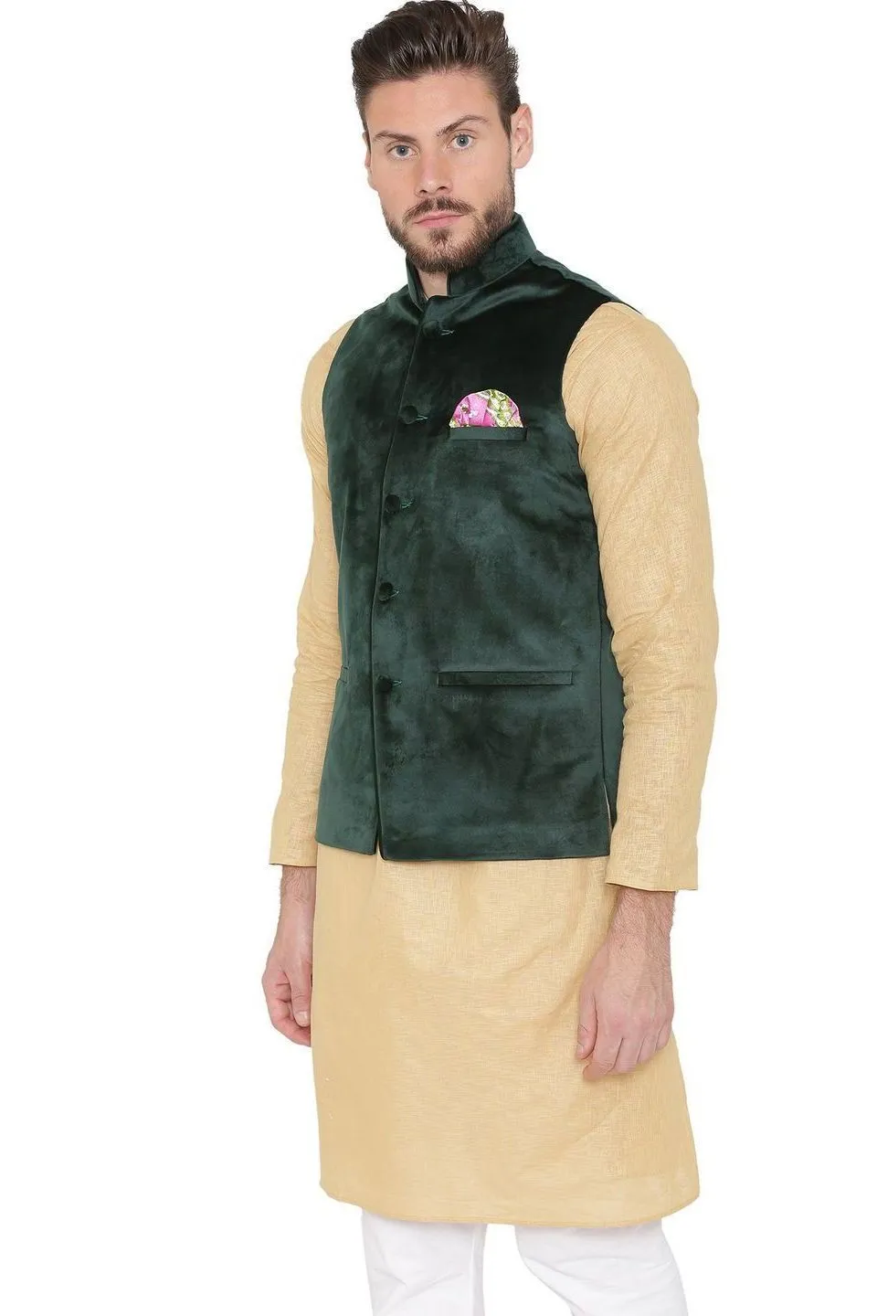 Velvet Dust Free Green Modi Nehru Jacket