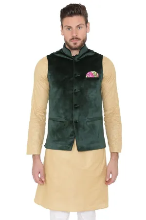 Velvet Dust Free Green Modi Nehru Jacket