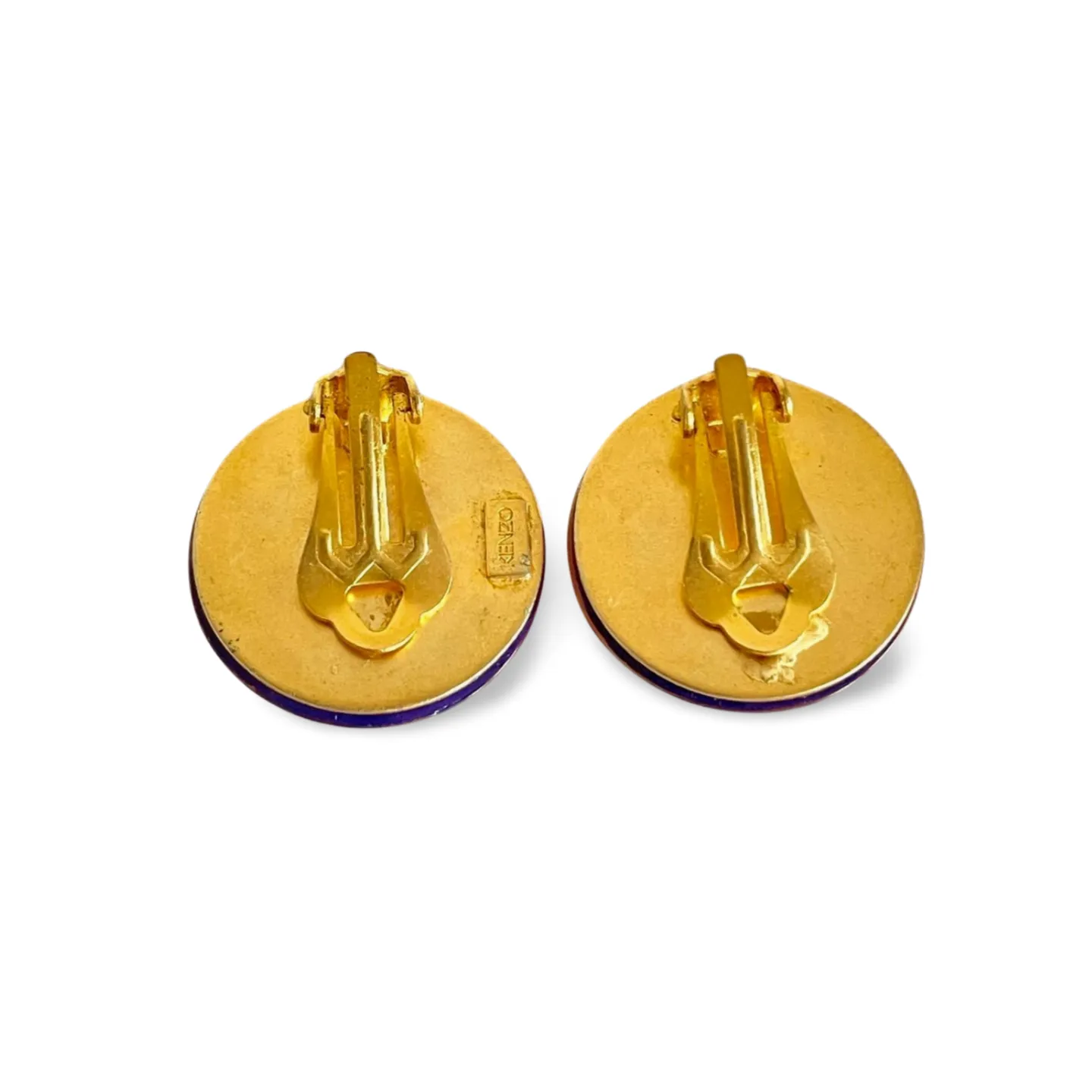 Vintage KENZO purple and orange round flower resin earrings. Round earrings. Chic, mod, and rare masterpiece jewelry. 060728br5