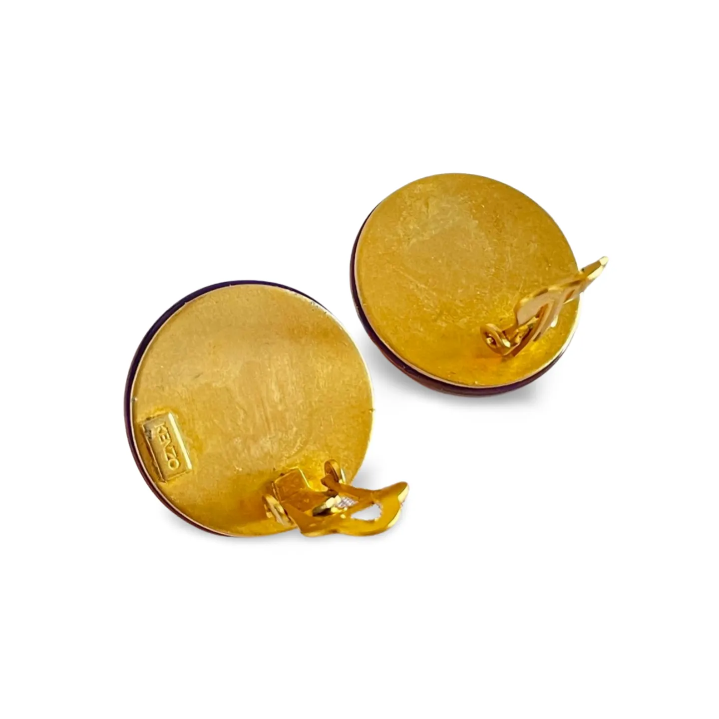 Vintage KENZO purple and orange round flower resin earrings. Round earrings. Chic, mod, and rare masterpiece jewelry. 060728br5