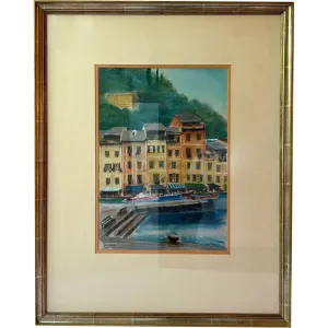Vintage ORR Pastel and Ink on Paper Drawing, Portofino, Italy
