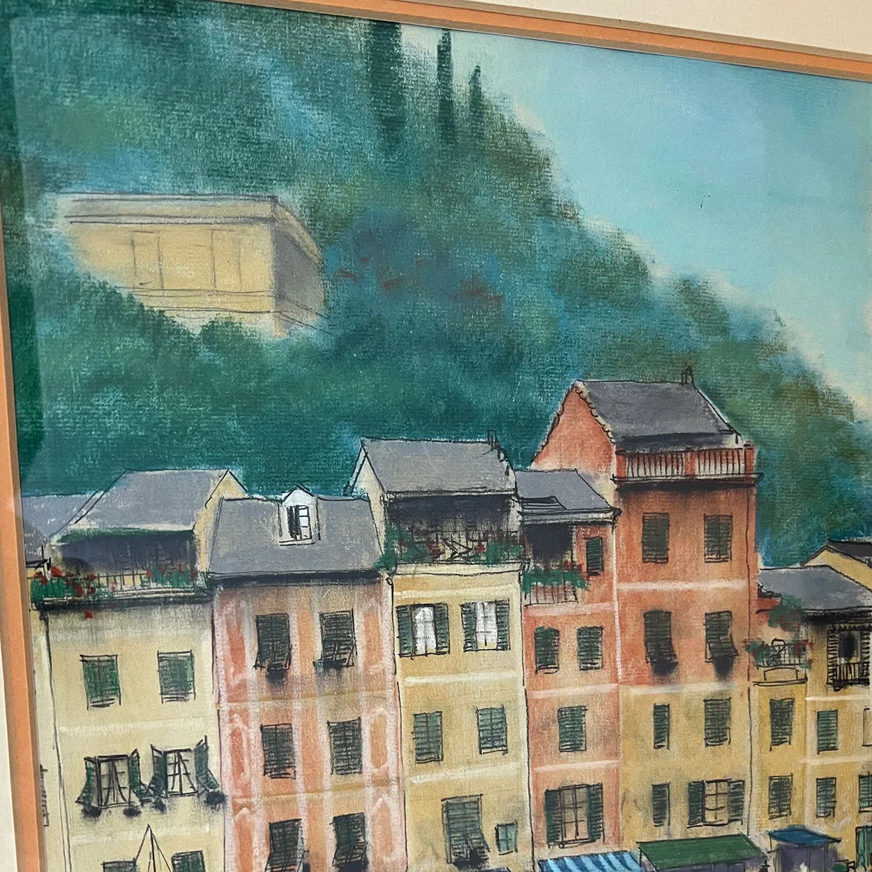 Vintage ORR Pastel and Ink on Paper Drawing, Portofino, Italy