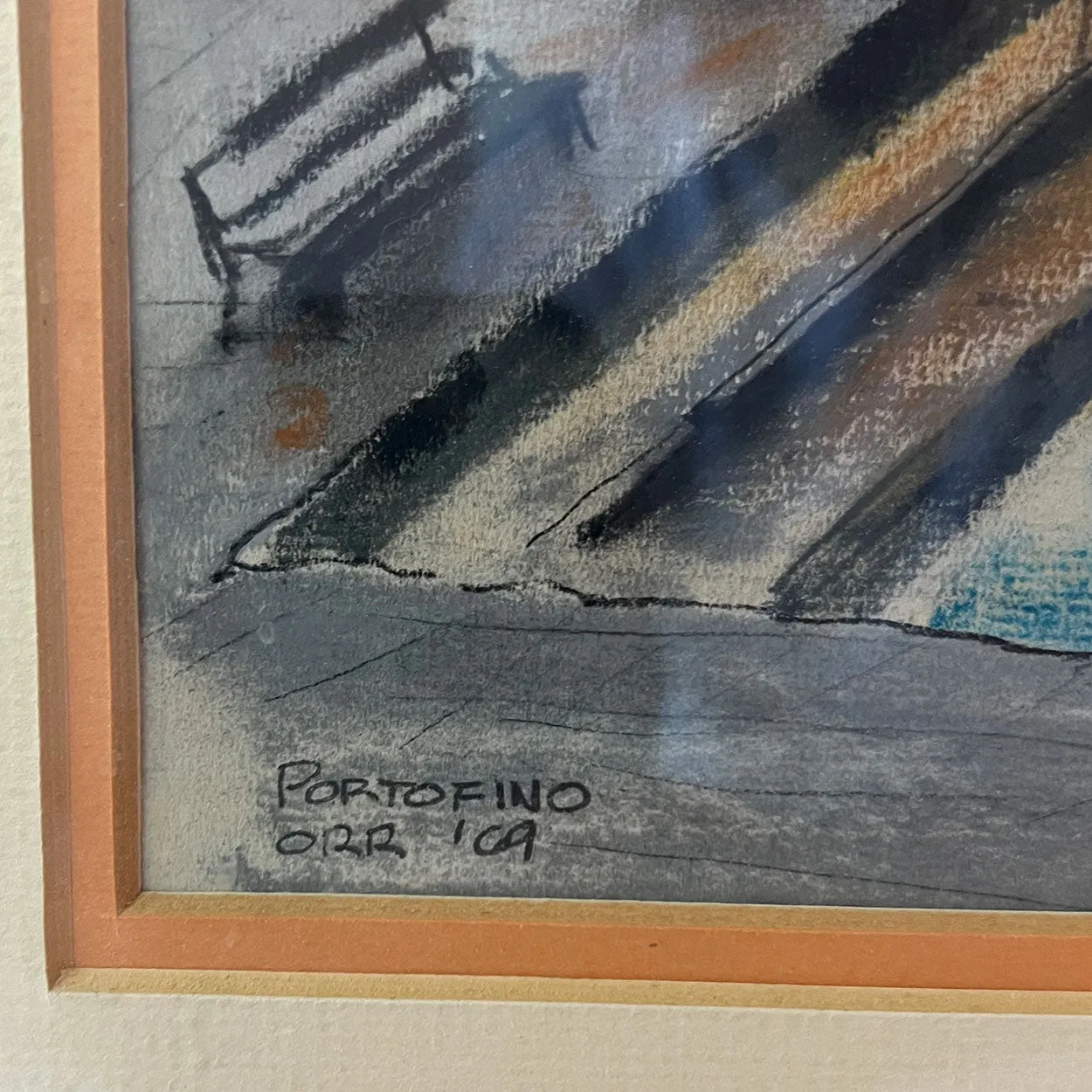 Vintage ORR Pastel and Ink on Paper Drawing, Portofino, Italy