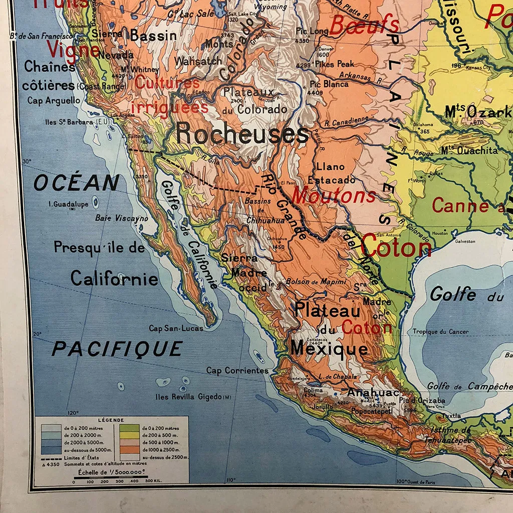 Vintage School Map "Etats-Unis Mexique"