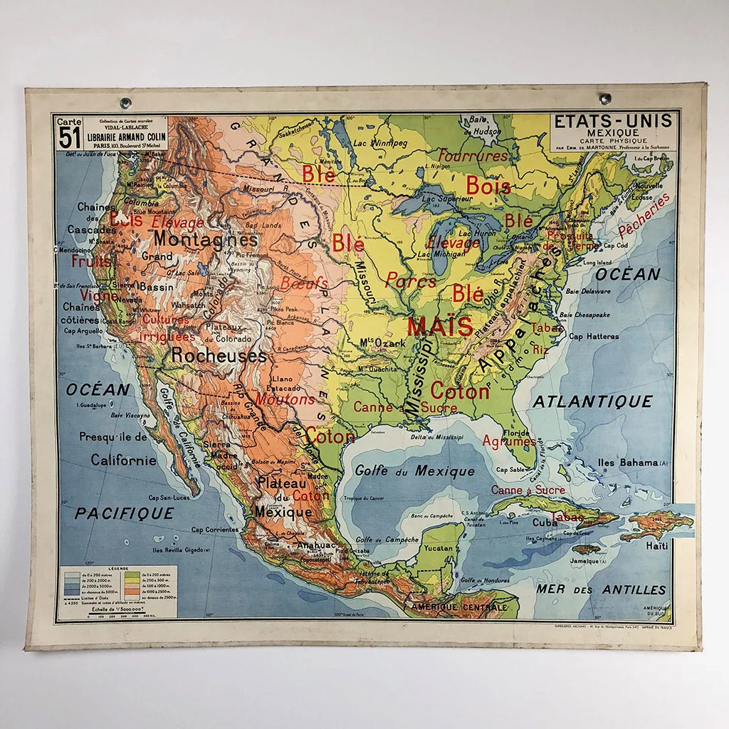 Vintage School Map "Etats-Unis Mexique"