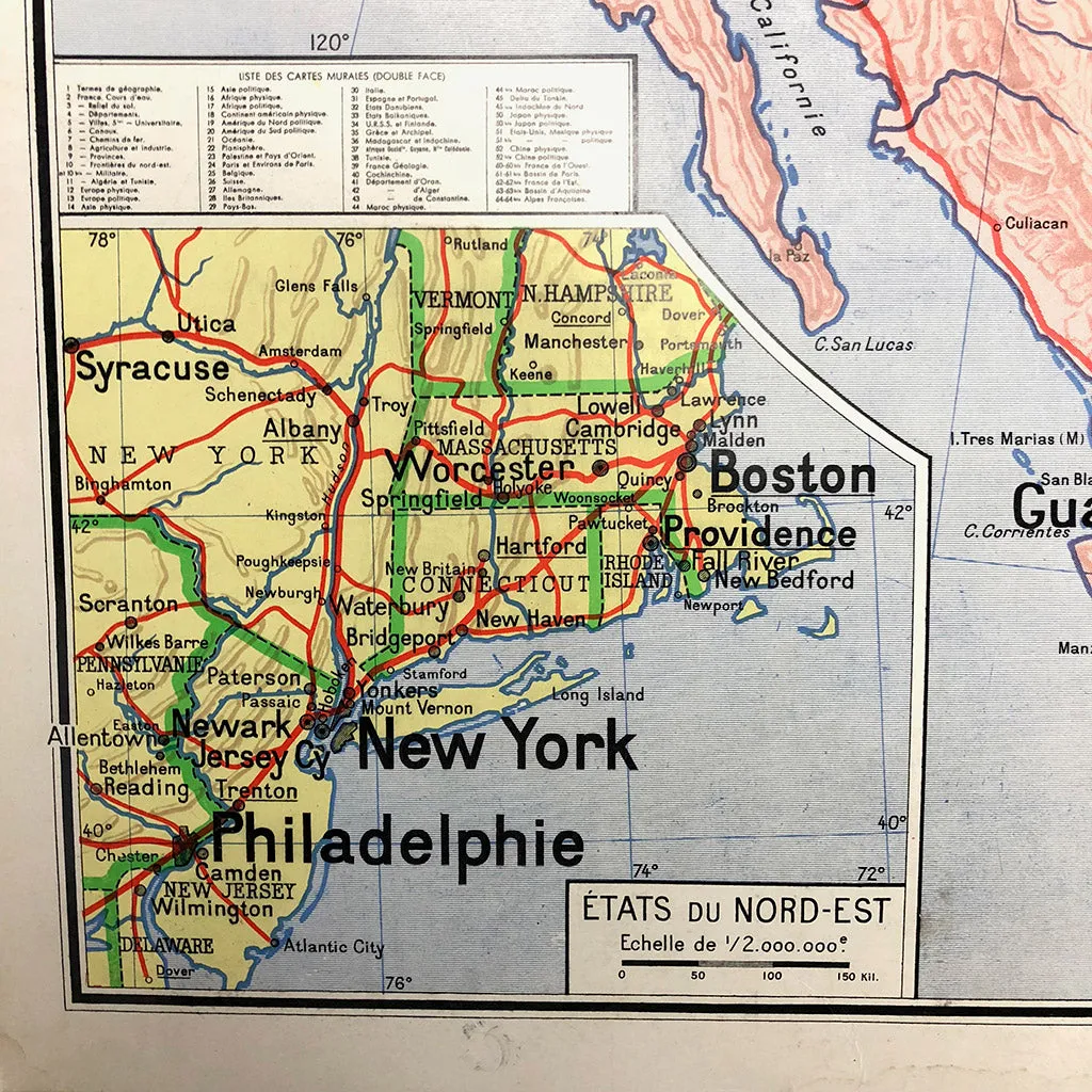 Vintage School Map "Etats-Unis Mexique"