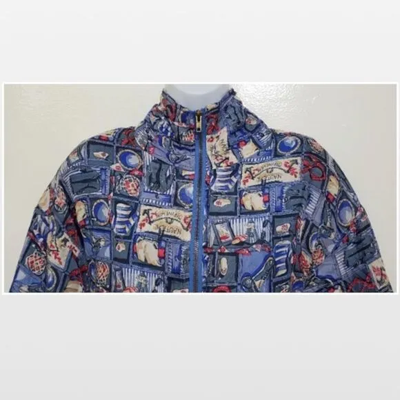Vintage Blue Silk Bomber Jacket XL