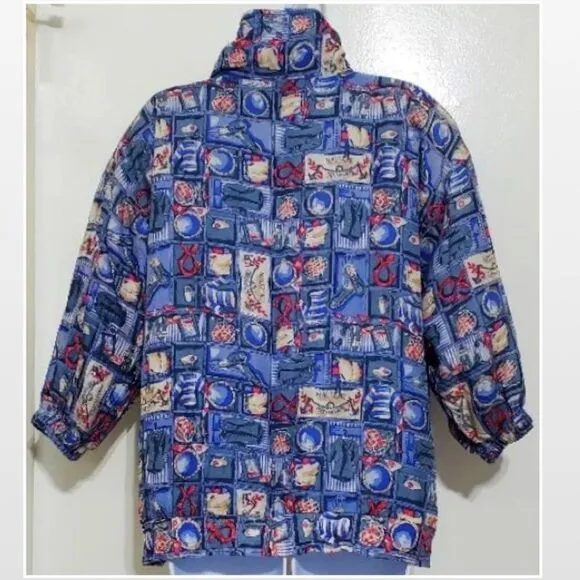 Vintage Blue Silk Bomber Jacket XL