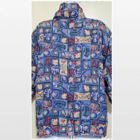 Vintage Blue Silk Bomber Jacket XL