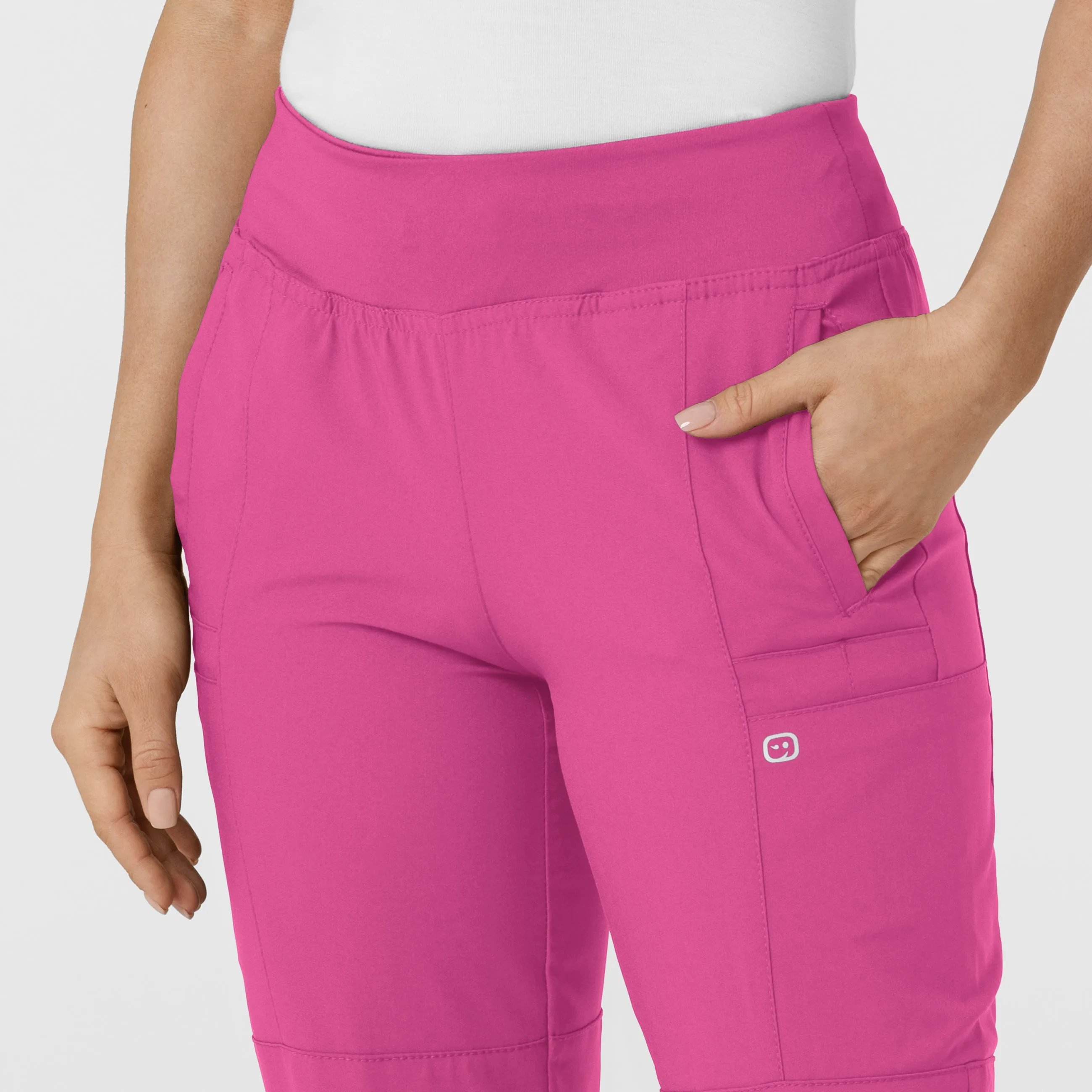 W123 5555 Comfort Waist Cargo Jogger Scrub Pants Hot Pink