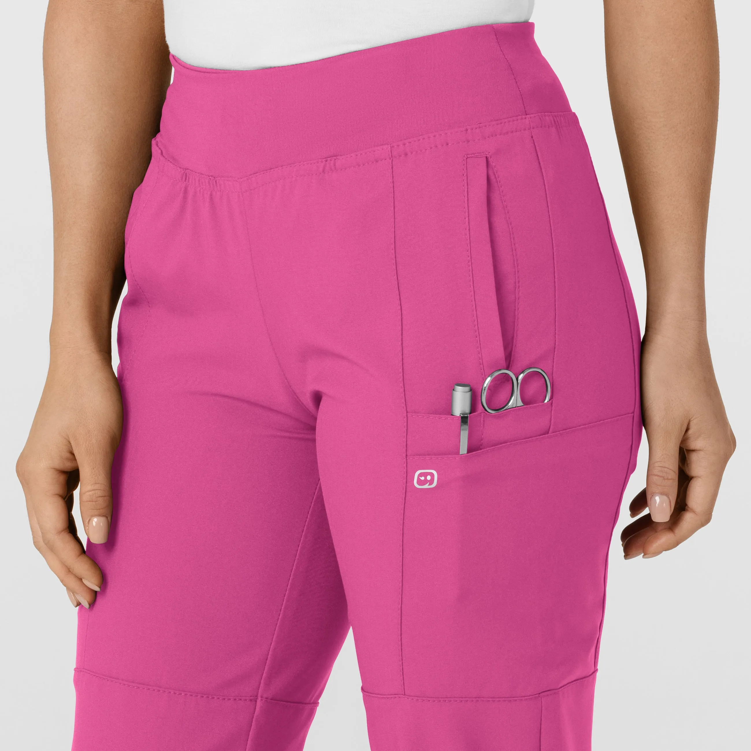 W123 5555 Comfort Waist Cargo Jogger Scrub Pants Hot Pink