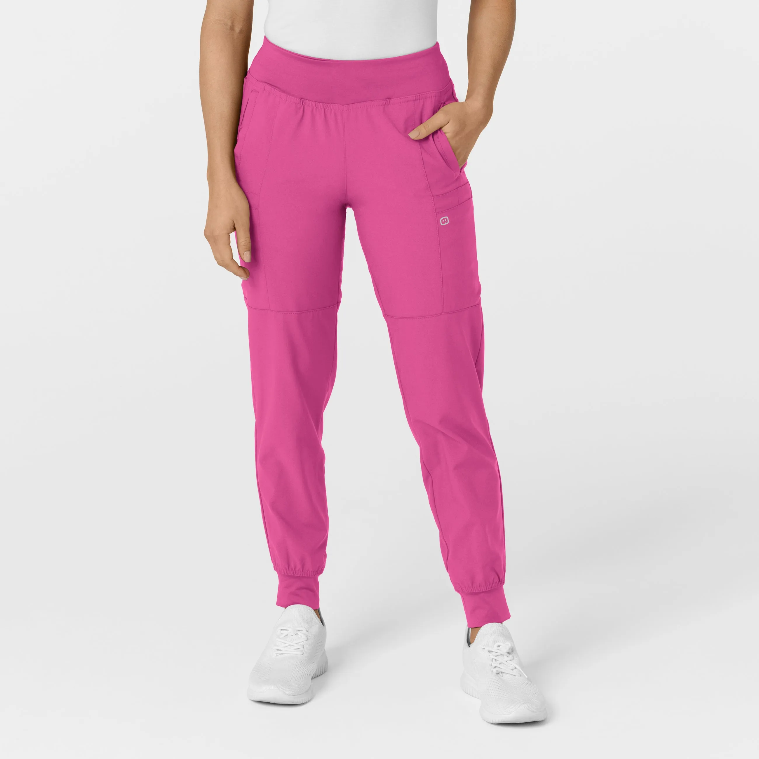 W123 5555 Comfort Waist Cargo Jogger Scrub Pants Hot Pink