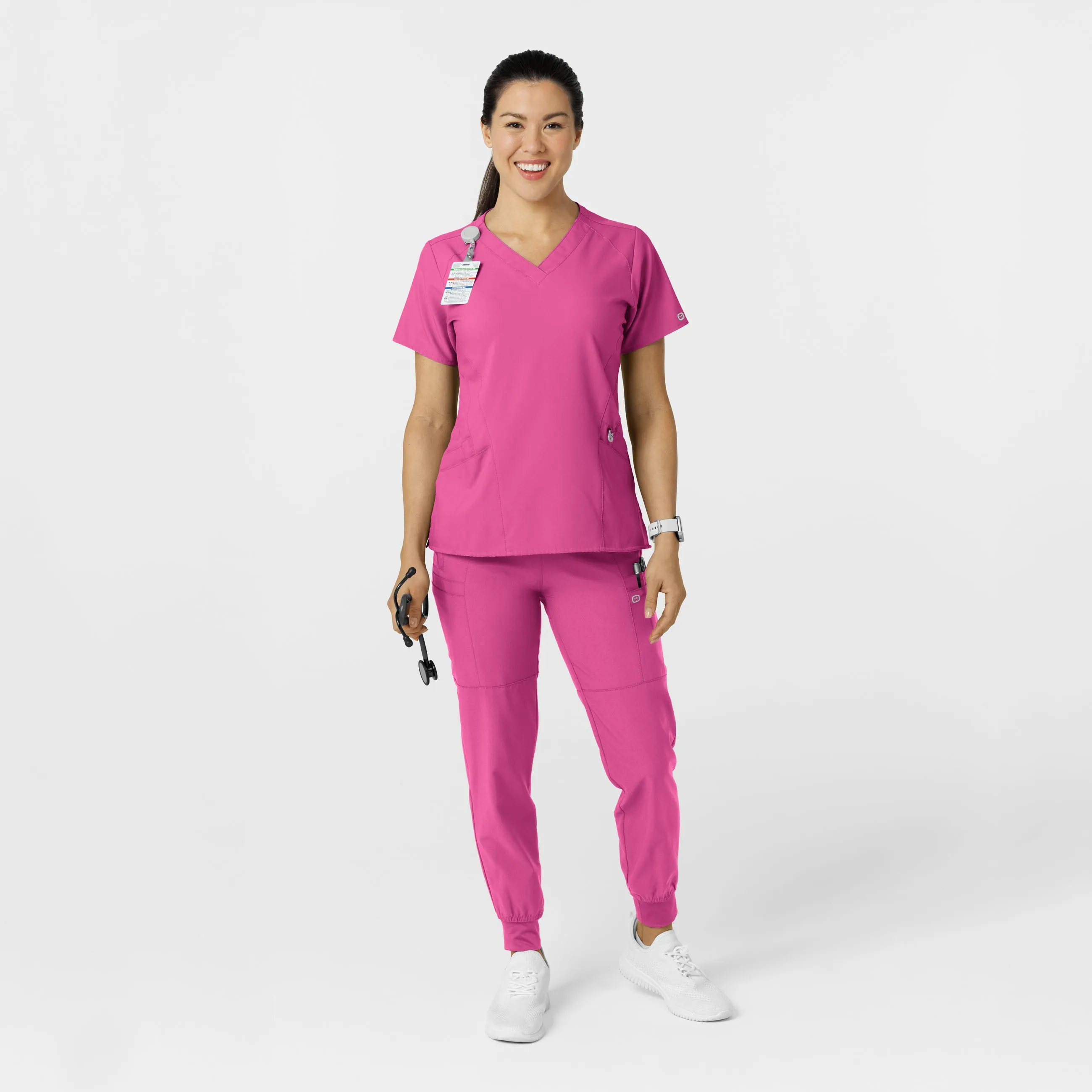 W123 5555 Comfort Waist Cargo Jogger Scrub Pants Hot Pink