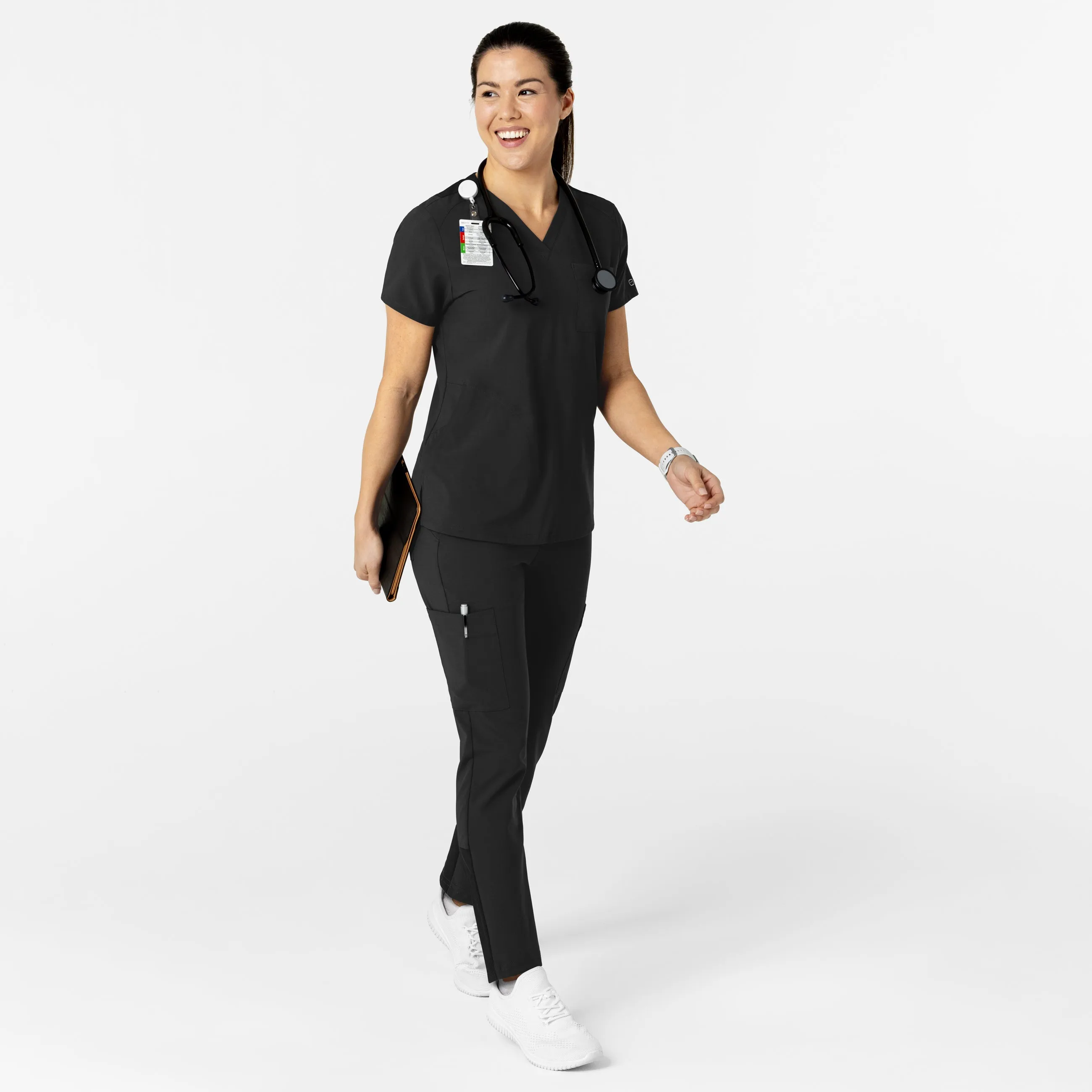 W123 6045 Flex-n-Reach V-Neck Scrub Top Black